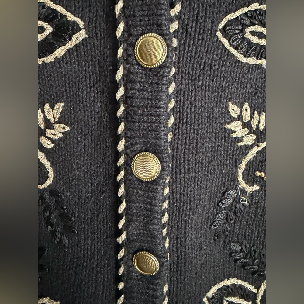 Yar works L Black Embroidered Vest with Leaf Design boho formal goth western - Picture 4 of 8